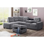 Sectional Sofa Sets 3-seat Sofa Couches with Reversible Chaise Lounge and Storage Ottoman for Living Room Furniture Graphite Grey