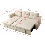 Sectional Sofa with Chaise HABITRIO L-Shape Seat Couch w Pull-Out Sleeper Reversible Storage Lounge Fabric Upholstered Button Tufted Nail Head Trim Seating Furniture for Living Room Beige