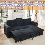 Sectional Sofa with Pull Out Bed HABITRIO Solid Wood & Velvet Upholstered 2 Seats Sofa and Reversible Chaise Lounge w Storage Modern Design 91" L-Shaped Sleeper Sofa for Living Room Black