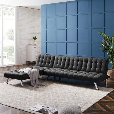 Sofa Bed PU Leather Reversible Sectional Sofa Leather Futon Sofa Bed Convertible Folding Recliner Sectional Sofa Couch Sleeper for Living Room Furniture PU Black