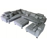 Stendmar 5-Piece Reversible Contemporary Solid Grey Microfiber Fabric Sectional Couch Sofa Set S150DSG