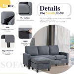 SUNLEI Convertible Sectional Sofa Couch L-Shaped Couch with Modern Linen Fabric 3-Seat Sofa Sectional with Reversible Chaise for Living Room Small SpaceBluish Grey