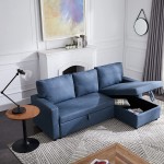Tmosi Reversible Sleeper Sectional Sofa with Pull-Out Couch Sleeper L Shaped Corner Sofas Bed with Storage Chaise Living Room Furniture Set Blue