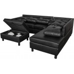 UNIROI Modern Faux Leather Sectional L-Shaped Couch Sofa Chaise Lounge and Storage Ottoman for Living Room Furniture Set Elegant Right-Black
