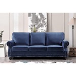 US Pride Furniture Soft Elegant Dark Velvet Tight Back Rolled Arm 2 PC Sofa+Armchair with Removable Cushion & Solid Wood Legs S5670-5676 Living Room Set Cobalt Blue