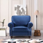 US Pride Furniture Soft Elegant Dark Velvet Tight Back Rolled Arm 2 PC Sofa+Armchair with Removable Cushion & Solid Wood Legs S5670-5676 Living Room Set Cobalt Blue
