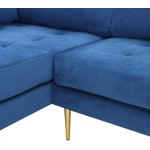 Yoglad Premium 104" Inch Sectional Sofa L-Shape Couch with Chaise Velvet Furniture Set with Metal Legs Sofa with 2 Pillows for Living Room Blue