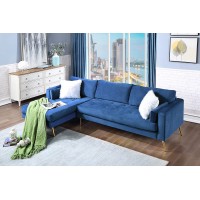 Yoglad Premium 104" Inch Sectional Sofa L-Shape Couch with Chaise Velvet Furniture Set with Metal Legs Sofa with 2 Pillows for Living Room Blue