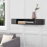 FITUEYES Wall Mounted Desk Hutch with Door Modern Floating Console Media Cabinet，Black