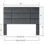 24KF Mid-Century Upholstered Velvet Tufted Comfortable Queen Headboard with Rectangle Pattern Queen Full-Dark Gray