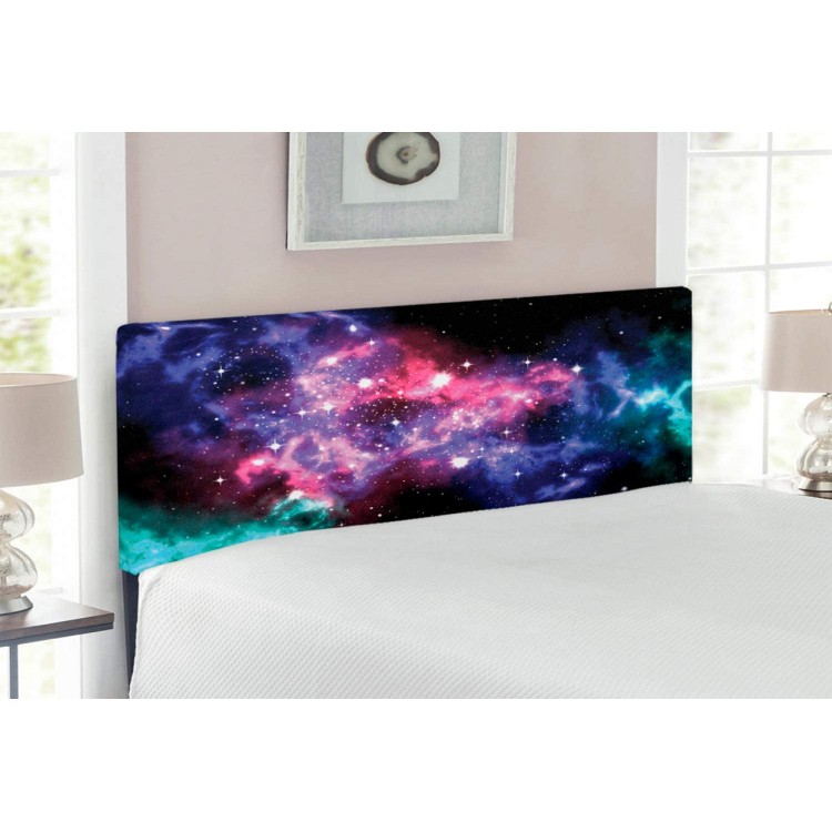 Ambesonne Outer Space Headboard Stars and Dusty Gas Cloud in Planetary Cosmos Universe Print Upholstered Decorative Metal Bed Headboard with Memory Foam Full Size Purple Pink Navy