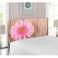 Ambesonne Rustic Headboard Large Gerbera Daisy on Oak Tree Background Dramatic South American Exotic Photo Upholstered Decorative Metal Bed Headboard with Memory Foam Twin Size Pink Brown