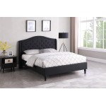 Home Life Cloth Black Linen Curved Hand Diamond Tufted and Nailed Headboard 51" Tall Headboard Platform Bed Queen with Slats 013,013 Platform Bed