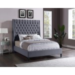 Meridian Furniture Fritz Collection Velvet Upholstered Bed with Wing Back Headboard and Brass Nailhead Trim King Grey