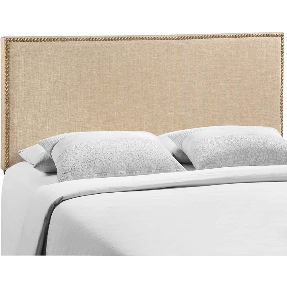 Modway Region Linen Fabric Upholstered Queen Headboard in Cafe with Nailhead Trim