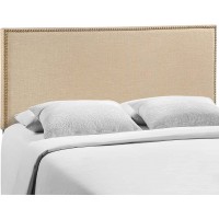 Modway Region Linen Fabric Upholstered Queen Headboard in Cafe with Nailhead Trim
