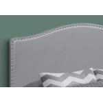 Monarch Specialties Leather-Look Upholstered Headboard Curved Top Nailhead Trim Platform Queen Grey