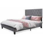 RIVALLYCOOL Queen Bed Frame Diamond Stitched Linen Panel Headboard 12 Strong Wooden Slat Support Easy Assembly