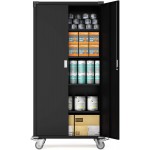 Black Metal Storage Cabinet with 2 Doors,Locking File Storage Cabinet with Wheels,Storage Cabinet with 4 Adjustable Shelves for Home and Office and Garage use,Assemble is Required and it is Easy.