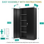 Black Metal Storage Cabinet with 2 Locking Doors,72 inch Tall File Storage Cabinet with 4 Adjustable Shelves for Home and Office and Garage use,Assemble is Required but Easy.