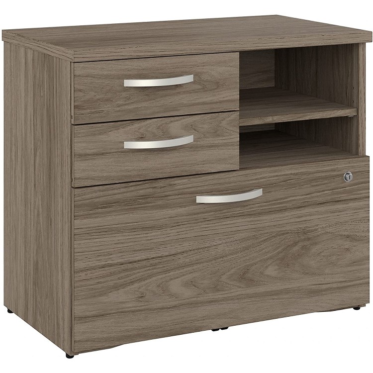Bush Business Furniture Hybrid Office Storage Cabinet with Drawers and Shelves Black Walnut