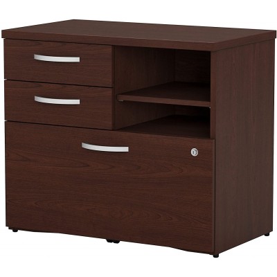 Bush Business Furniture Studio C Office Storage Cabinet with Drawers and Shelves Harvest Cherry