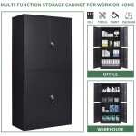 BYNSOE Metal Storage Cabinet 72” Steel Cabinets with Locking 4 Door and 2 Adjustable Shelves Steel Storage Cabinet for Home School Office Garage Requires Assembly Black