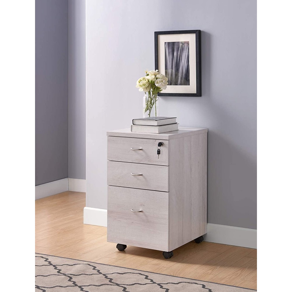 Diem Mid Century Modern Mobile File Cabinet for Home Office with Lockable Drawers White Oak Color
