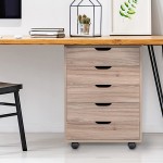 EUBOEA Home Office Wooden Filing Cabinet Under Desk 5 Drawers Storage Cabinet with Wheels MDF & PVC Grey