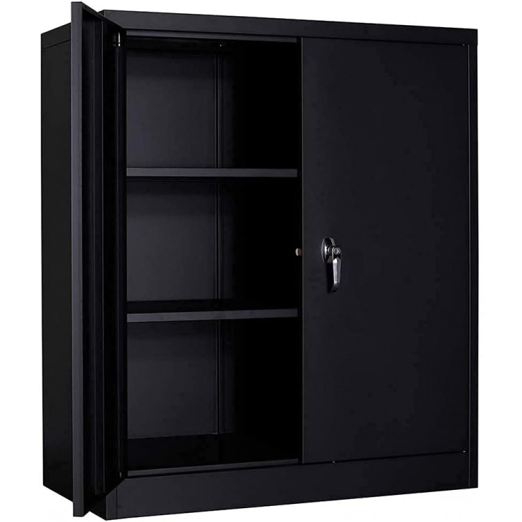 Full Metal Storage Cabinet with 2 Adjustable Shelves Large Capacity Cabinet Organizers for Home Office Utility Cabinet with 2 Doors and Lock H41.6 x W36 x D18 Black