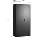 GangMei Metal Storage Cabinet,72'' Steel Storage Cabinet with 4 Adjustable Shelves and Lockable Door,Utility Storage Cabinet for Home Office,Garage,Assembly RequiredBlack 72''