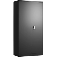 GangMei Metal Storage Cabinet,72'' Steel Storage Cabinet with 4 Adjustable Shelves and Lockable Door,Utility Storage Cabinet for Home Office,Garage,Assembly RequiredBlack 72''