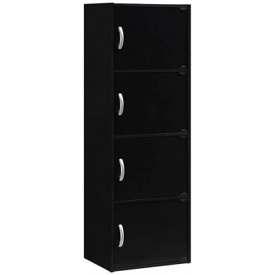 GKOMMERK Office Storage Cabinet 4-Door 4-Shelf Storage Cabinet Clothes Office Supplies Kitchen Organizer Black