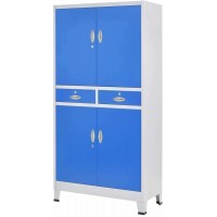 Hallway Entryway Closet Storage Stand Office Cabinet with 4 Doors Metal Gray and Blue Filing Storage Cabinet Blue