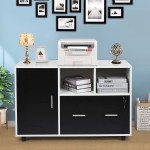 Home Office Bedroom Storage Rack File Cabinet Storage Cabinet Wood File Cabinet Mobile Lateral Filing Cabinet with Wheels Black 100×40×60cm