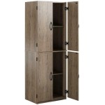 HUIJK Office Locker Tall Storage Cabinet Brown Kitchen Pantry Cupboard Office Organizer with Doors