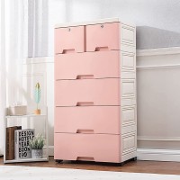 LOYALHEARTDY 5 Layer Drawer Storage Cabinet 6 Drawer Plastic Dresser Storage Tower Closet Organizer Unit for Home Office Bedroom 19.7"W x 13.8"D x 40" H pink