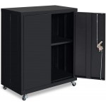 LUCYPAL Metal Cabinet with Wheels 2 Lockable Doors,Office Mobile Metal Storage Cabinet with 1 Adjustable Shelf Metal Filing Cabinet Black