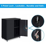 LUCYPAL Metal Storage Cabinets with Wheels,Storage Cabinet with Lock,Adjustable Shelf,Steel Locking Cabinet for Office,Home,Garage,Classroom,Black