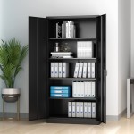 Metal Storage Cabinet Black Steel Storage Cabinet with 4 Adjustable Shelves and Lock for Storage Office,Garage,Home Classroom Shop72"