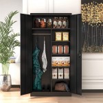 Steel Storage Cabinet 6 Shelf Metal Storage Cabinet with 4 Adjustable Shelves and Lockable Doors for Home and Office Black