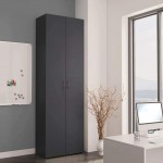 ZAMAX 2 Doors Office Storage Cabinet with 5 Shelves Chipboard Modern Design Home and Office Files Locker Easy Assemble 23.6"x12.6"x74.8" W x D x H Gray