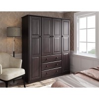 100% Solid Wood Family Wardrobe Armoire Closet 5966 by Palace Imports Java 60" W x 72" H x 21" D. 3 Clothing Rods Included. NO Shelves Included. Optional Small and Large Shelves Sold Separately.