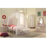 Bedroom Armoires HABITRIO White & Light Purple Finish Metal Butterfly & Scrolled Designs Wardrobe with 2 Doors One with Hanging Rod & Top Shelf One with 5 Compartments