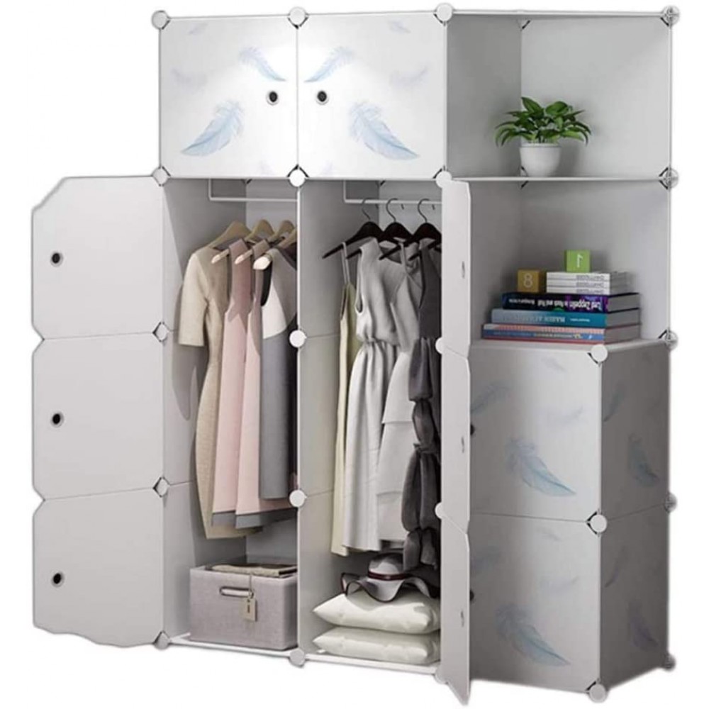Combination Armoire Portable Wardrobe Closets Depth Cube Storage Bedroom Armoire Storage Organizer With Doors Clothing Storage Cabinet Portable Wardrobe Color : White