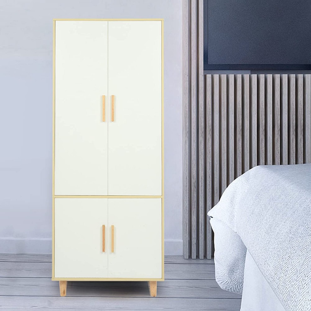 Wardrobe Storage Cabinet Wood Wardrobe Closet Chest with Door & Shelves & Hanging Rods Floor Clothes Armoire for Bedroom Modern Minimalist Wardrobe Bedroom Easy Assembly