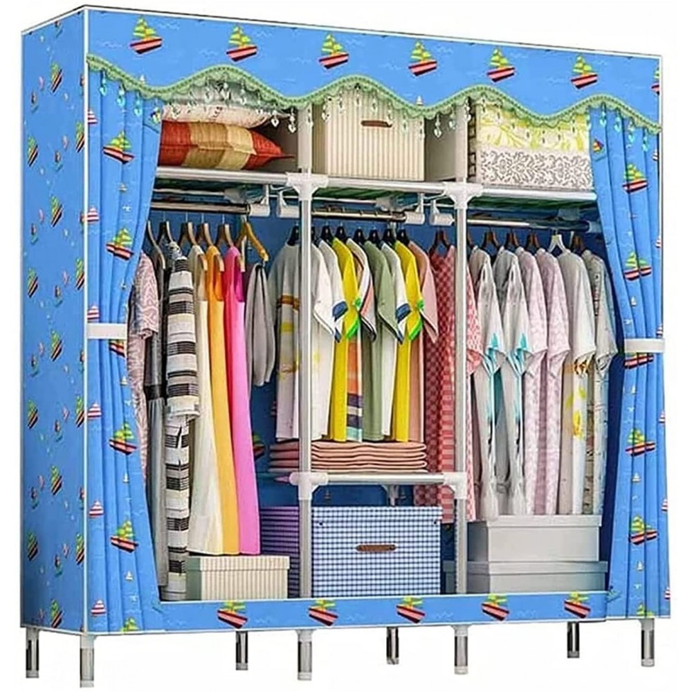 ZQDMBH Portable Closet Armoire Portable Bedroom Wardrobe Open Clothes Storage Organizer Wavy Lace Fabric Cupboard Storage Color : C Size : 169 x46x167CM