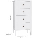 4 Drawer Chest Bathroom Floor Cabinet with Solid Wood Frame and Antique-Style Handles Tall Dresser for Home and Office White