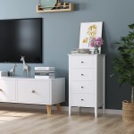 4 Drawer Chest Bathroom Floor Cabinet with Solid Wood Frame and Antique-Style Handles Tall Dresser for Home and Office White
