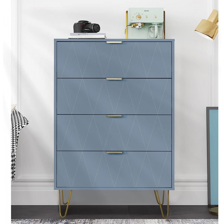 4 Drawer Dresser Organizer Storage Dresser Cabinet Unit Chest of Drawers with Storage Nightstand for Living Room Bedroom Hallway Blue
